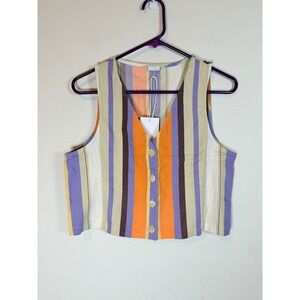 8 by YOOX Cotton Striped Vest Women Cropped V Neck Button Front